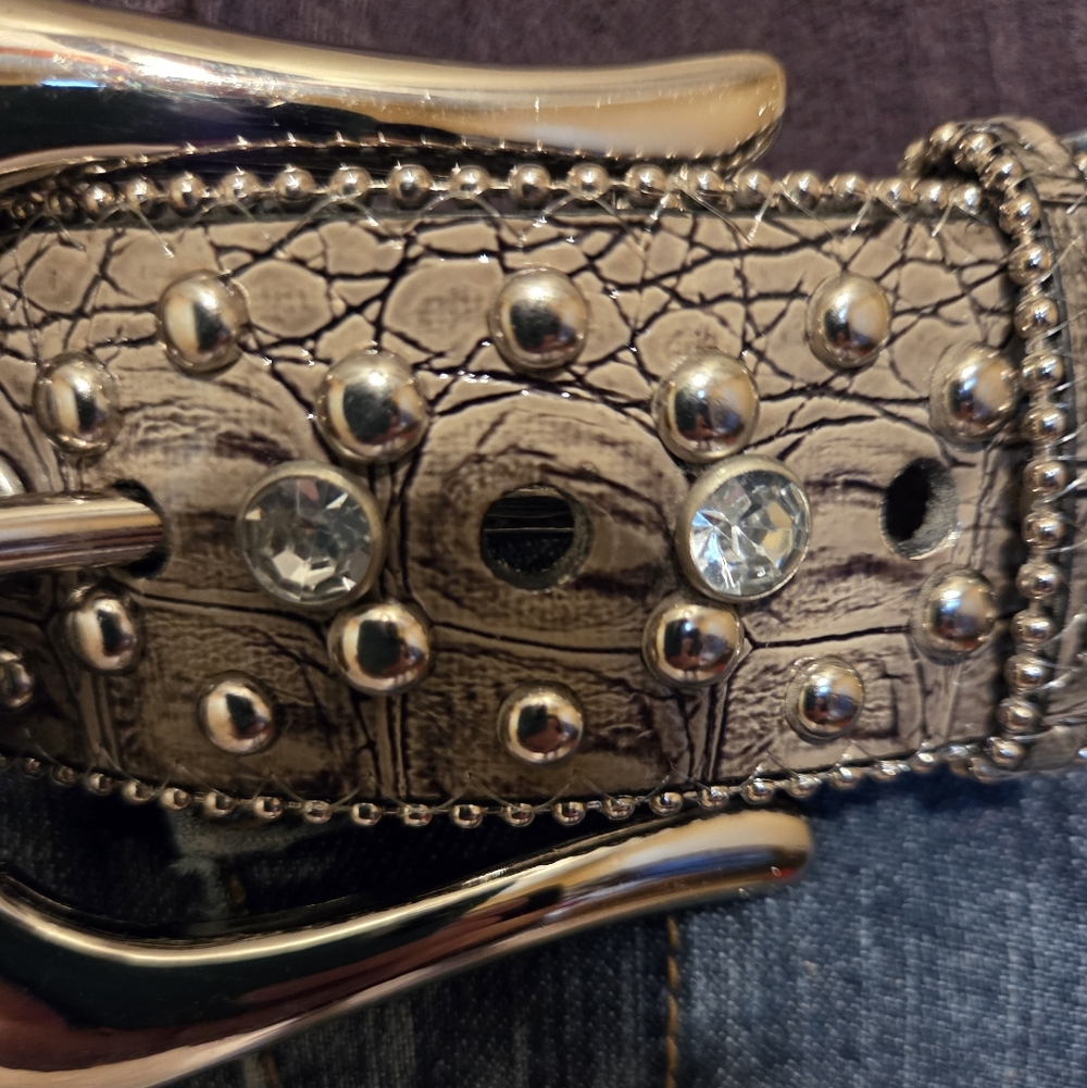 Guess Gray Rhinestone Embellished Belt - Picture 6 of 14